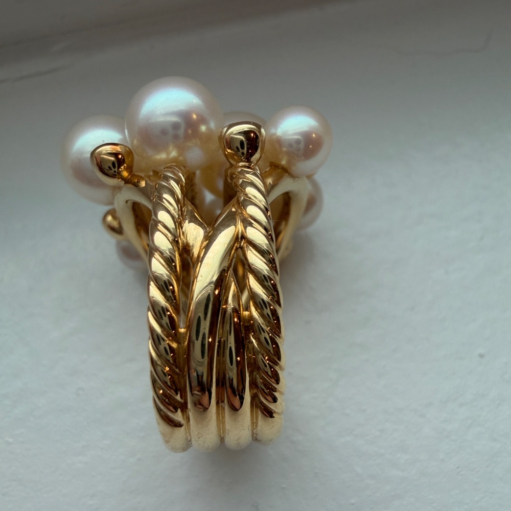 David Yurman Large Pearl Cluster Ring 18K Yellow Gold Diamonds Size 6.5 - Picture 3 of 6